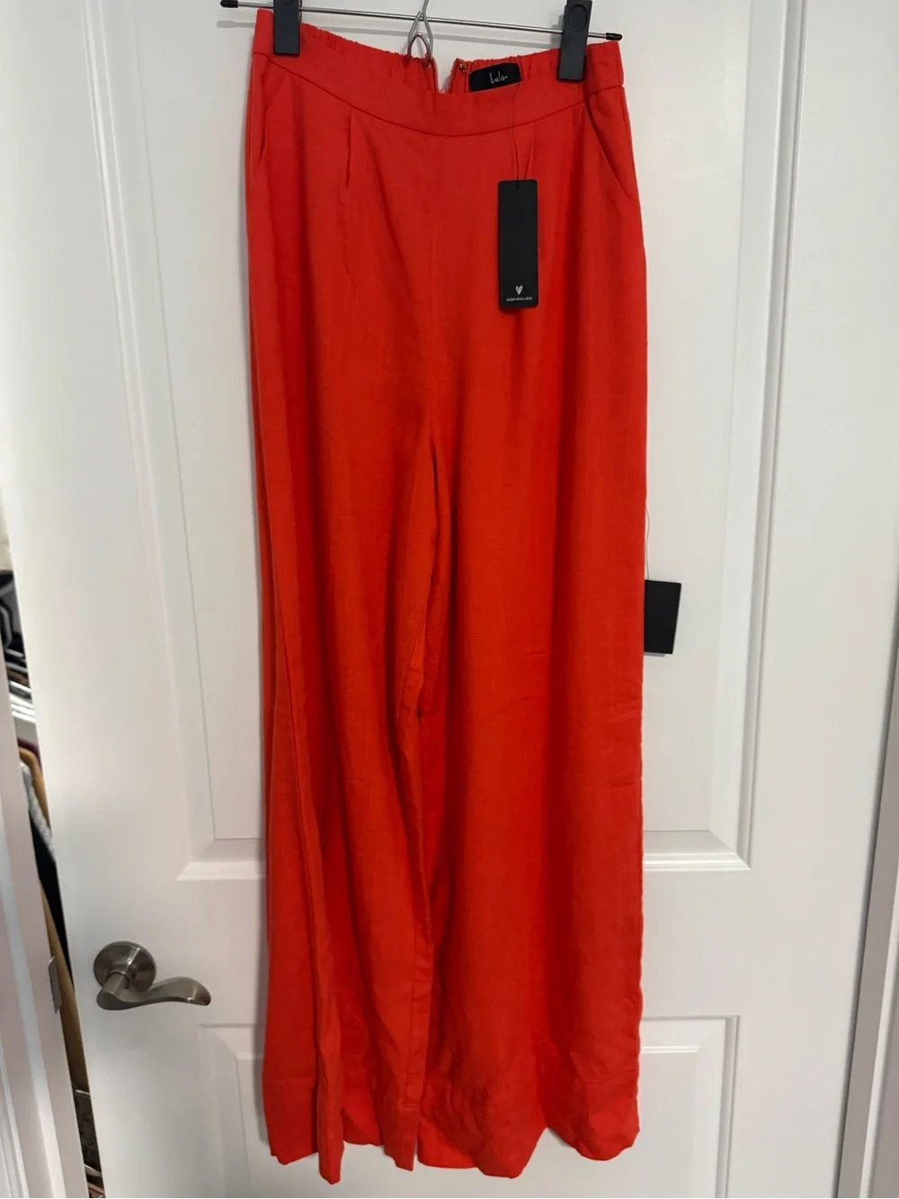 Lulu's Bright Orange Wide-Leg Palazzo Pants with matching crop top